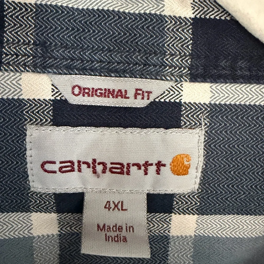 Carhartt Original Fit Plaid Button-Up Shirt | Navy White | 4XL - Picture 3 of 6